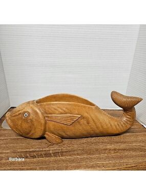 Vintage Hand-carved Wood Fish Bowl